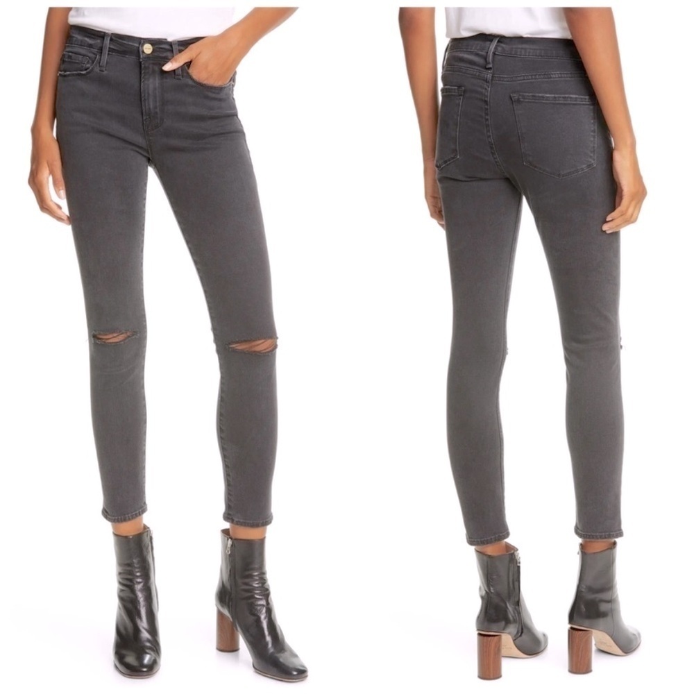 NWT FRAME Le Skinny de Jeanne Crop Jeans in Barlow Grey Black Size 31 Brand New